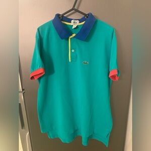 Lacoste Men Color Block Polo Shirt L Green Blue White Preppy Golf Tennis Sports